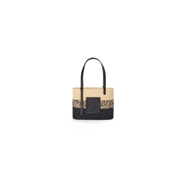 LOEWE Small Square Basket Bag in Raffia and Calfskin(HIGH-END GRADE)