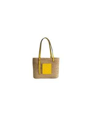 LOEWE Small Square Basket Bag in Raffia and Calfskin(HIGH-END GRADE)
