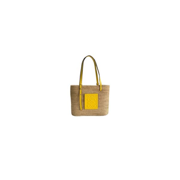 LOEWE Small Square Basket Bag in Raffia and Calfskin(HIGH-END GRADE)