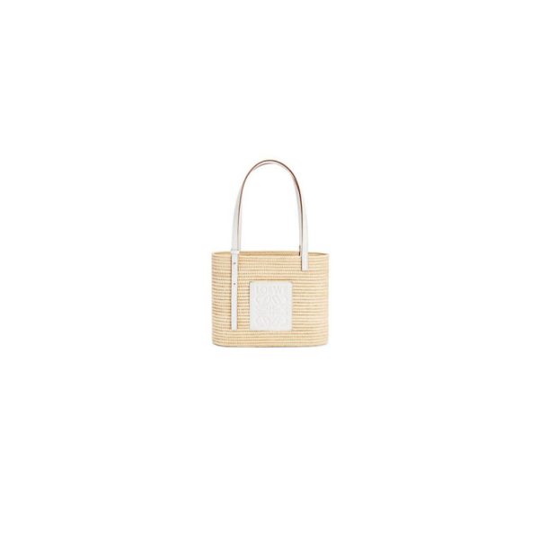 LOEWE Small Square Basket Bag in Raffia and Calfskin(HIGH-END GRADE)