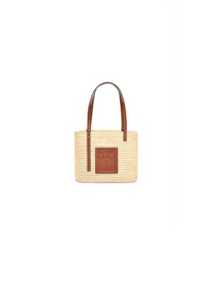 LOEWE Small Square Basket Bag in Raffia and Calfskin(HIGH-END GRADE)