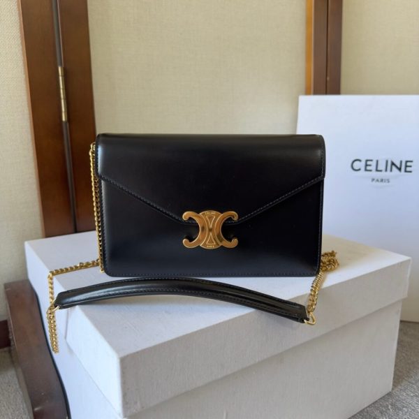 CELINE MARGO Shiny Calfskin Leather Chain Wallet