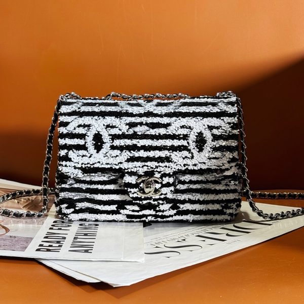 Chanel little black and white striped bag