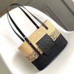 LOEWE Small Square Basket Bag in Raffia and Calfskin(HIGH-END GRADE)