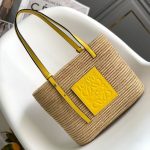 LOEWE Small Square Basket Bag in Raffia and Calfskin(HIGH-END GRADE)