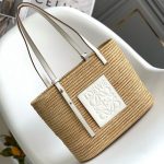 LOEWE Small Square Basket Bag in Raffia and Calfskin(HIGH-END GRADE)