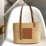 LOEWE Small Square Basket Bag in Raffia and Calfskin(HIGH-END GRADE)
