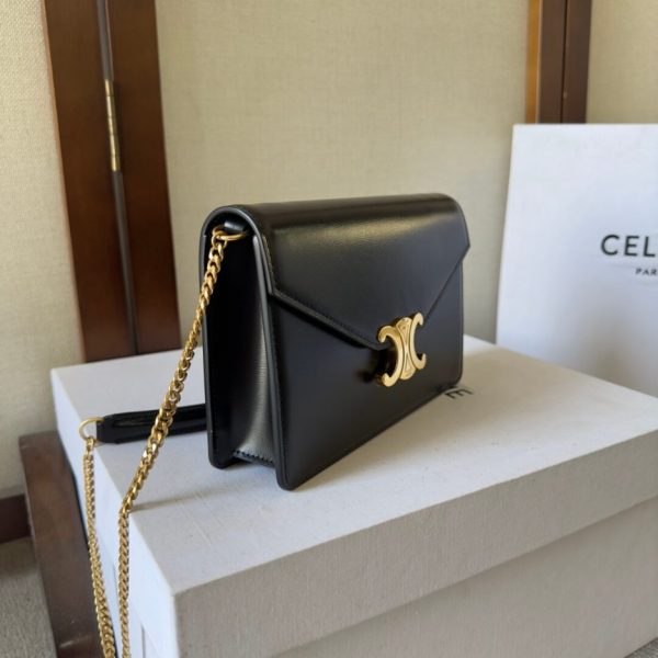 CELINE MARGO Shiny Calfskin Leather Chain Wallet