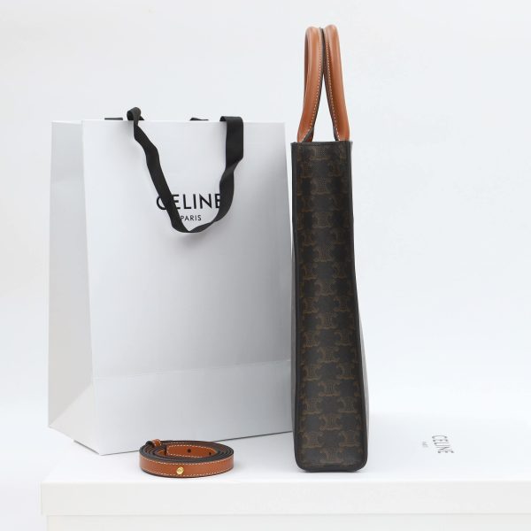 CELINE Vertical Cabas bag in calfskin with logo print and Celine print