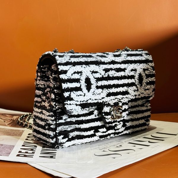 Chanel little black and white striped bag