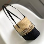 LOEWE Small Square Basket Bag in Raffia and Calfskin(HIGH-END GRADE)