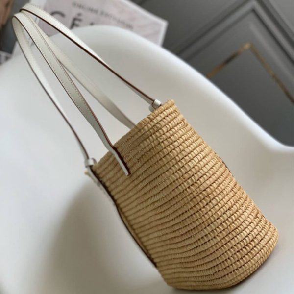 LOEWE Small Square Basket Bag in Raffia and Calfskin(HIGH-END GRADE)