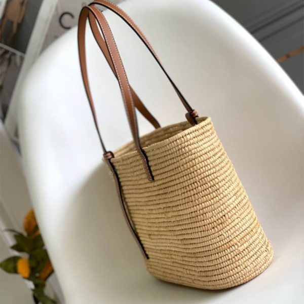 LOEWE Small Square Basket Bag in Raffia and Calfskin(HIGH-END GRADE)