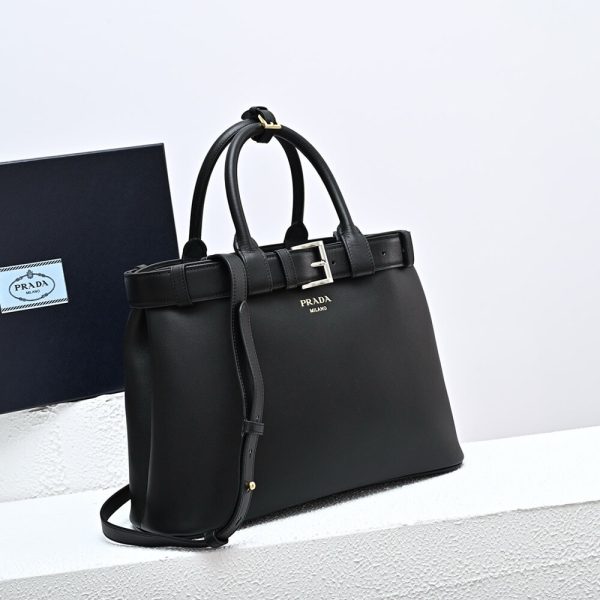 Prada Buckle medium leather handbag with double belt(high-end grade)