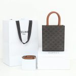 CELINE Mini Vertical Cabas Bag in Calfskin Leather with Logo and Celine Print