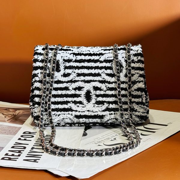 Chanel little black and white striped bag