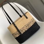 LOEWE Small Square Basket Bag in Raffia and Calfskin(HIGH-END GRADE)