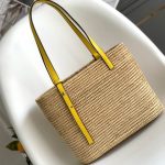 LOEWE Small Square Basket Bag in Raffia and Calfskin(HIGH-END GRADE)