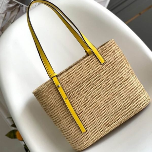 LOEWE Small Square Basket Bag in Raffia and Calfskin(HIGH-END GRADE)