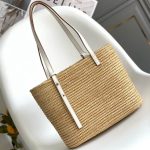 LOEWE Small Square Basket Bag in Raffia and Calfskin(HIGH-END GRADE)