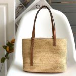 LOEWE Small Square Basket Bag in Raffia and Calfskin(HIGH-END GRADE)