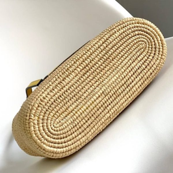 LOEWE Small Square Basket Bag in Raffia and Calfskin(HIGH-END GRADE)
