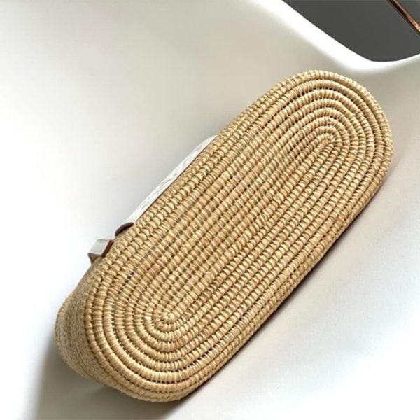 LOEWE Small Square Basket Bag in Raffia and Calfskin(HIGH-END GRADE)