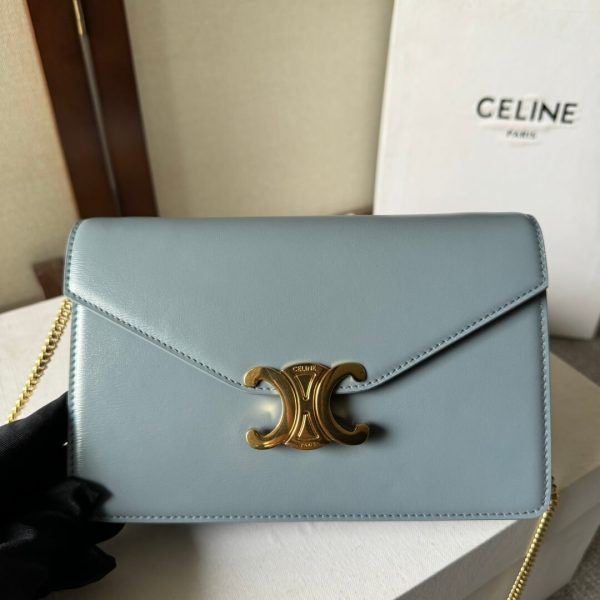 CELINE MARGO Shiny Calfskin Leather Chain Wallet
