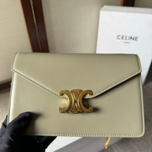 CELINE MARGO Shiny Calfskin Leather Chain Wallet