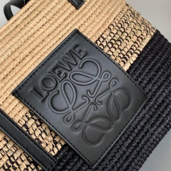 LOEWE Small Square Basket Bag in Raffia and Calfskin(HIGH-END GRADE)