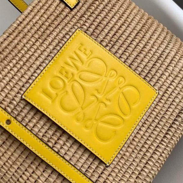 LOEWE Small Square Basket Bag in Raffia and Calfskin(HIGH-END GRADE)