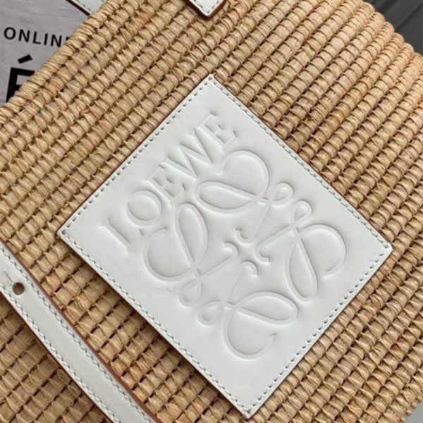 LOEWE Small Square Basket Bag in Raffia and Calfskin(HIGH-END GRADE)
