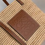 LOEWE Small Square Basket Bag in Raffia and Calfskin(HIGH-END GRADE)