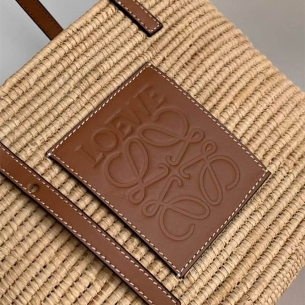 LOEWE Small Square Basket Bag in Raffia and Calfskin(HIGH-END GRADE)