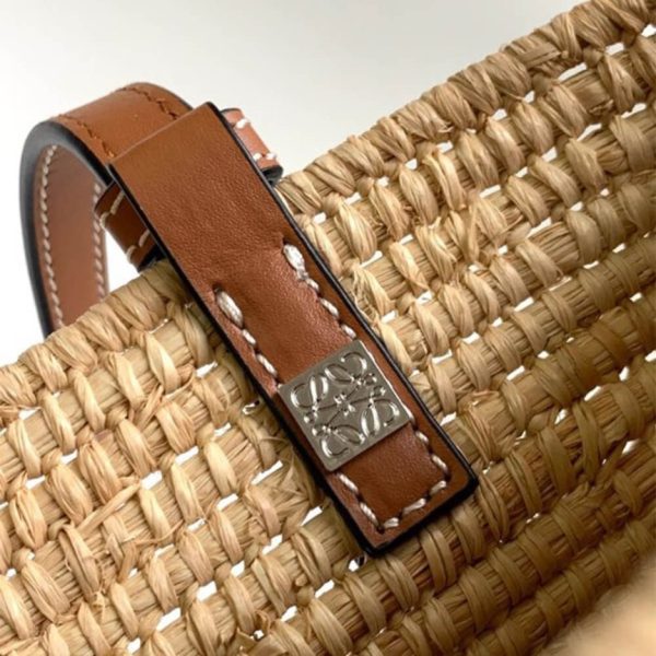 LOEWE Small Square Basket Bag in Raffia and Calfskin(HIGH-END GRADE)
