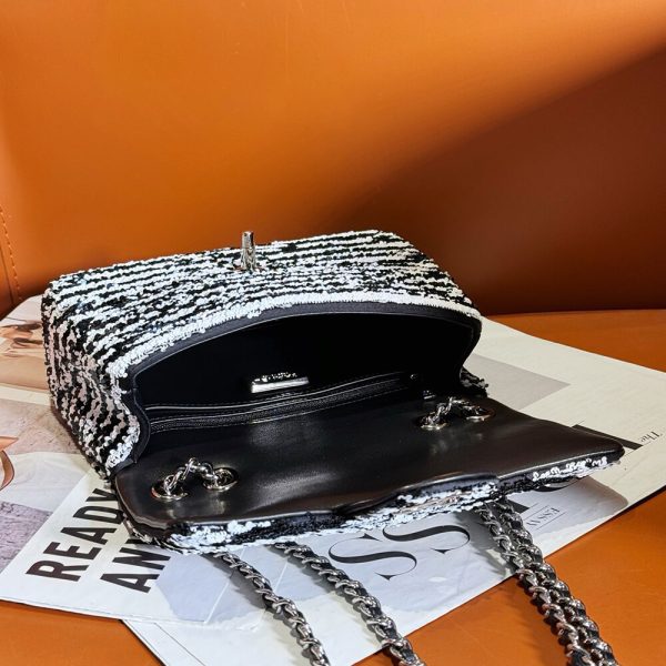 Chanel little black and white striped bag