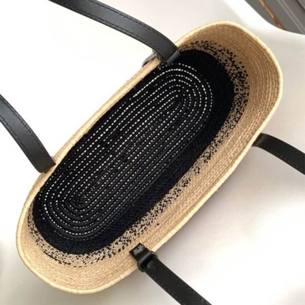 LOEWE Small Square Basket Bag in Raffia and Calfskin(HIGH-END GRADE)