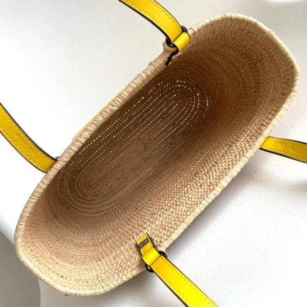 LOEWE Small Square Basket Bag in Raffia and Calfskin(HIGH-END GRADE)