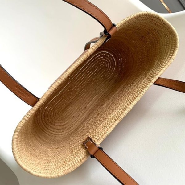 LOEWE Small Square Basket Bag in Raffia and Calfskin(HIGH-END GRADE)